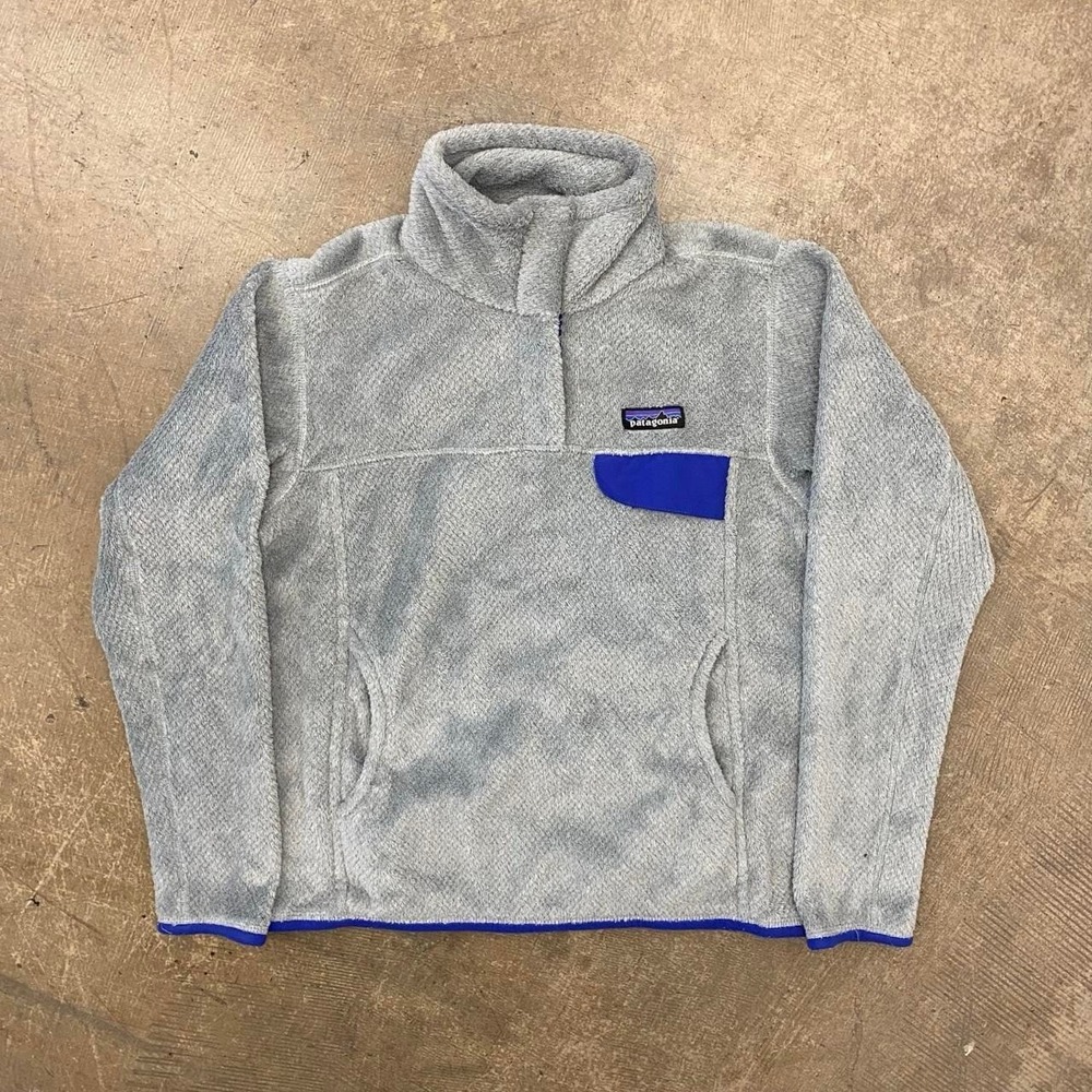 Patagonia Women's Fleece Quarter Button Snap Grey Blue Jacket Size Small